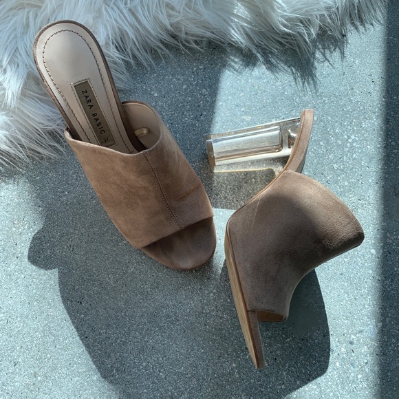 Zara Shoes - Lucite Heel Tan Slip On Shoes